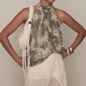 By Anthropologie Halter Tank Top Size L Olive Green Runs a bit BIG!